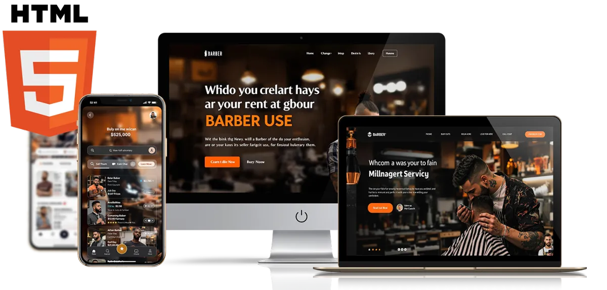 Mobile business website design shown across desktop, tablet and mobile devices